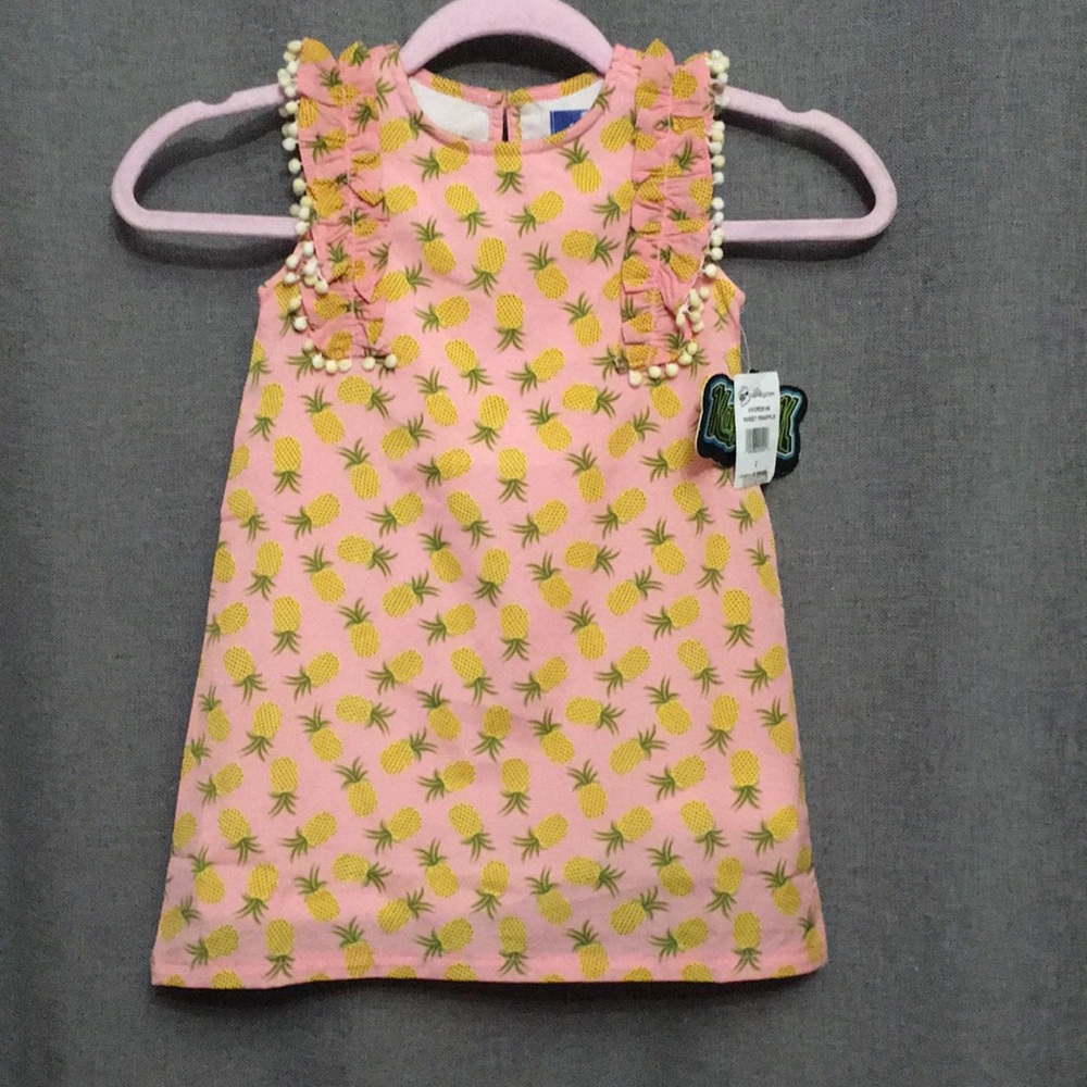 Sweet Pineapple sleeveless dress pom pom ruffle Kapital K Size 2 Girls Pink New